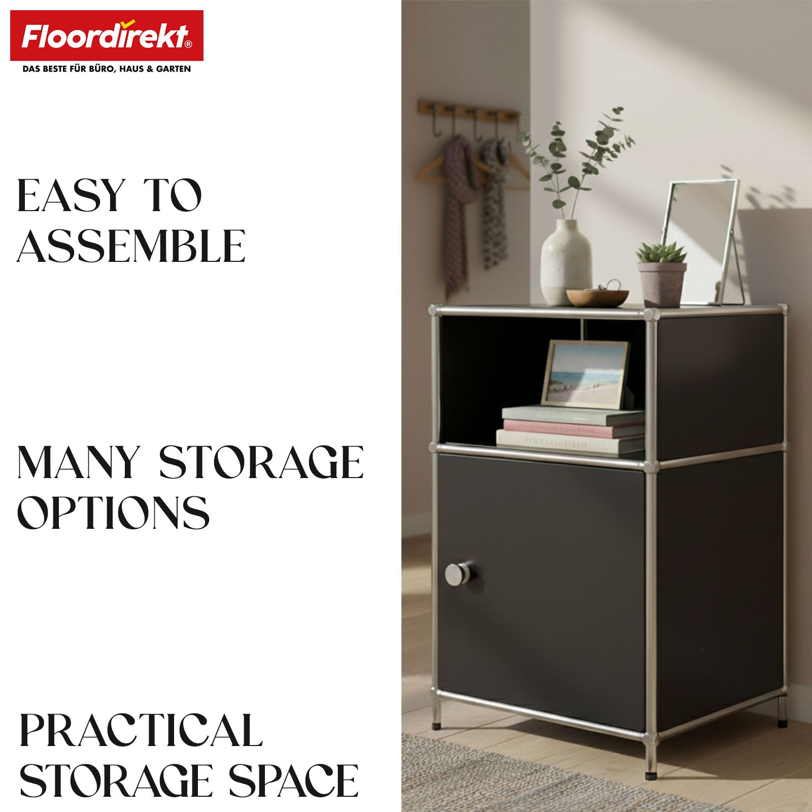 Metal shelving unit | Concept Epure MK-040 | 3-tier storage shelving unit with door & shelves | Available in several colours