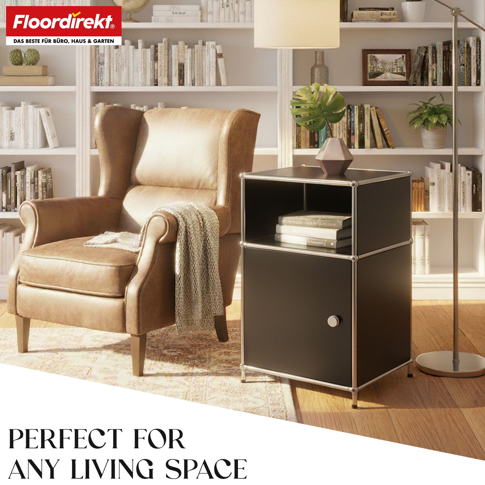 Metal shelving unit | Concept Epure MK-040 | 3-tier storage shelving unit with door & shelves | Available in several colours