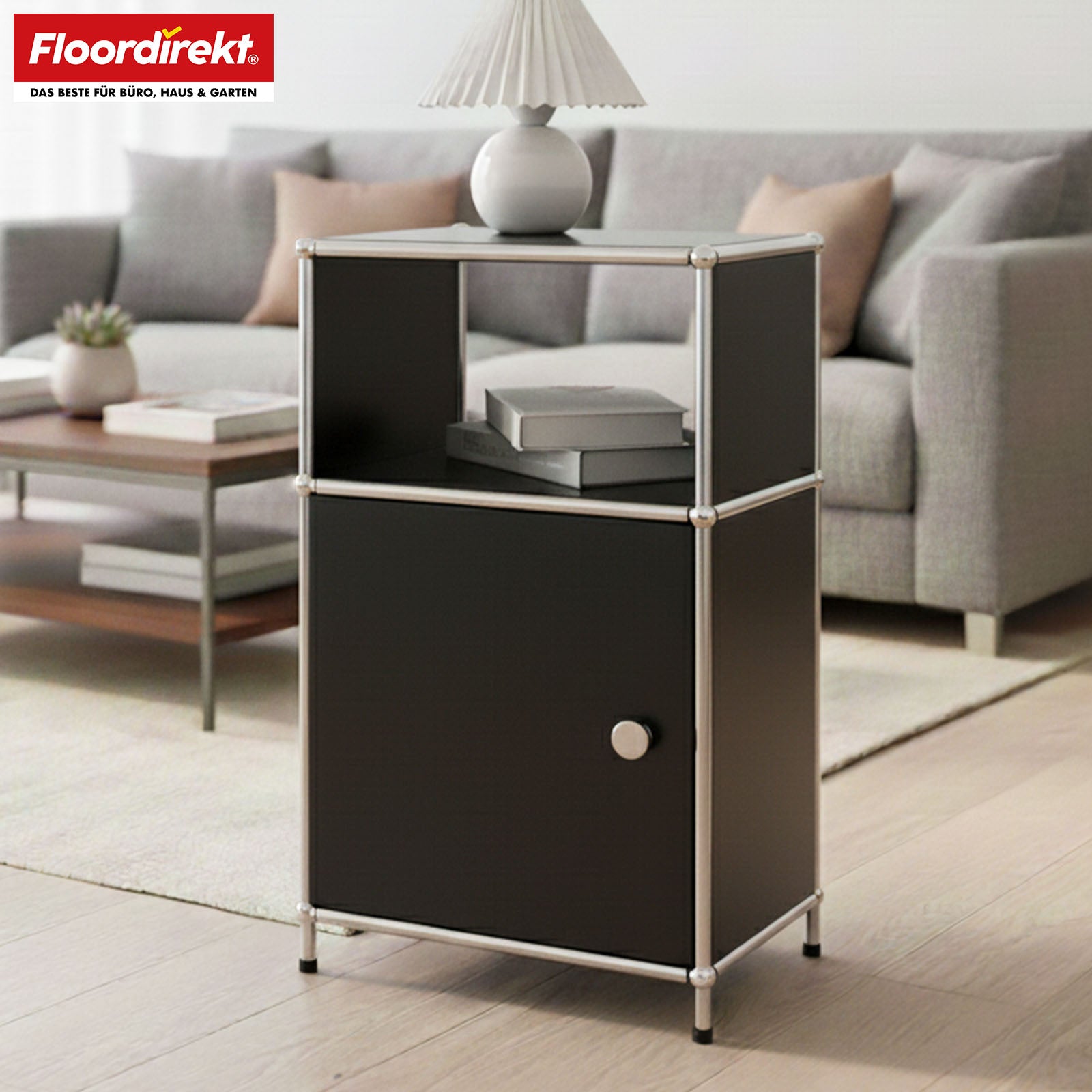 Metal shelving unit | Concept Epure MK-040 | 3-tier storage shelving unit with door & shelves | Available in several colours