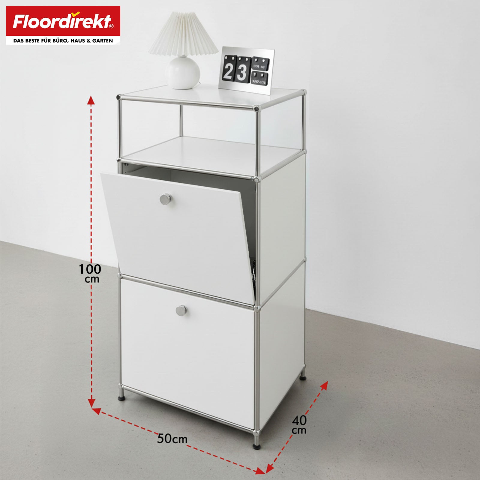 Metal shelving unit | Concept Epure MK-120 | Storage shelving unit with lockable compartments, open compartment and shelf | Available in several colours