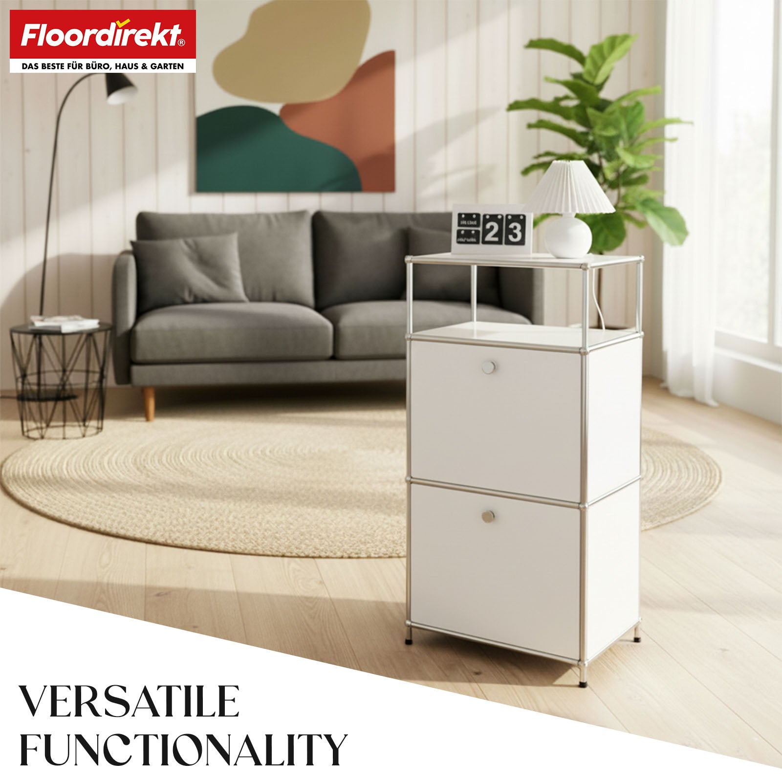 Metal shelving unit | Concept Epure MK-120 | Storage shelving unit with lockable compartments, open compartment and shelf | Available in several colours