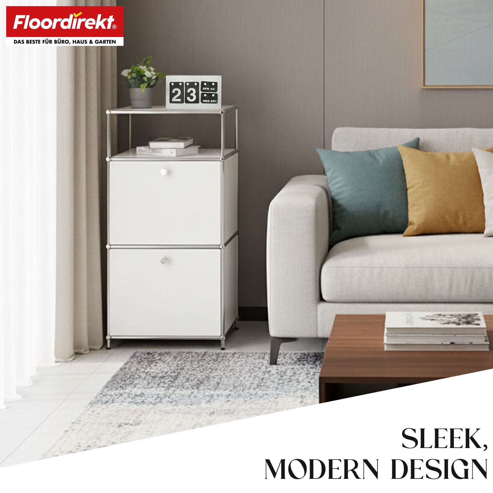 Metal shelving unit | Concept Epure MK-120 | Storage shelving unit with lockable compartments, open compartment and shelf | Available in several colours