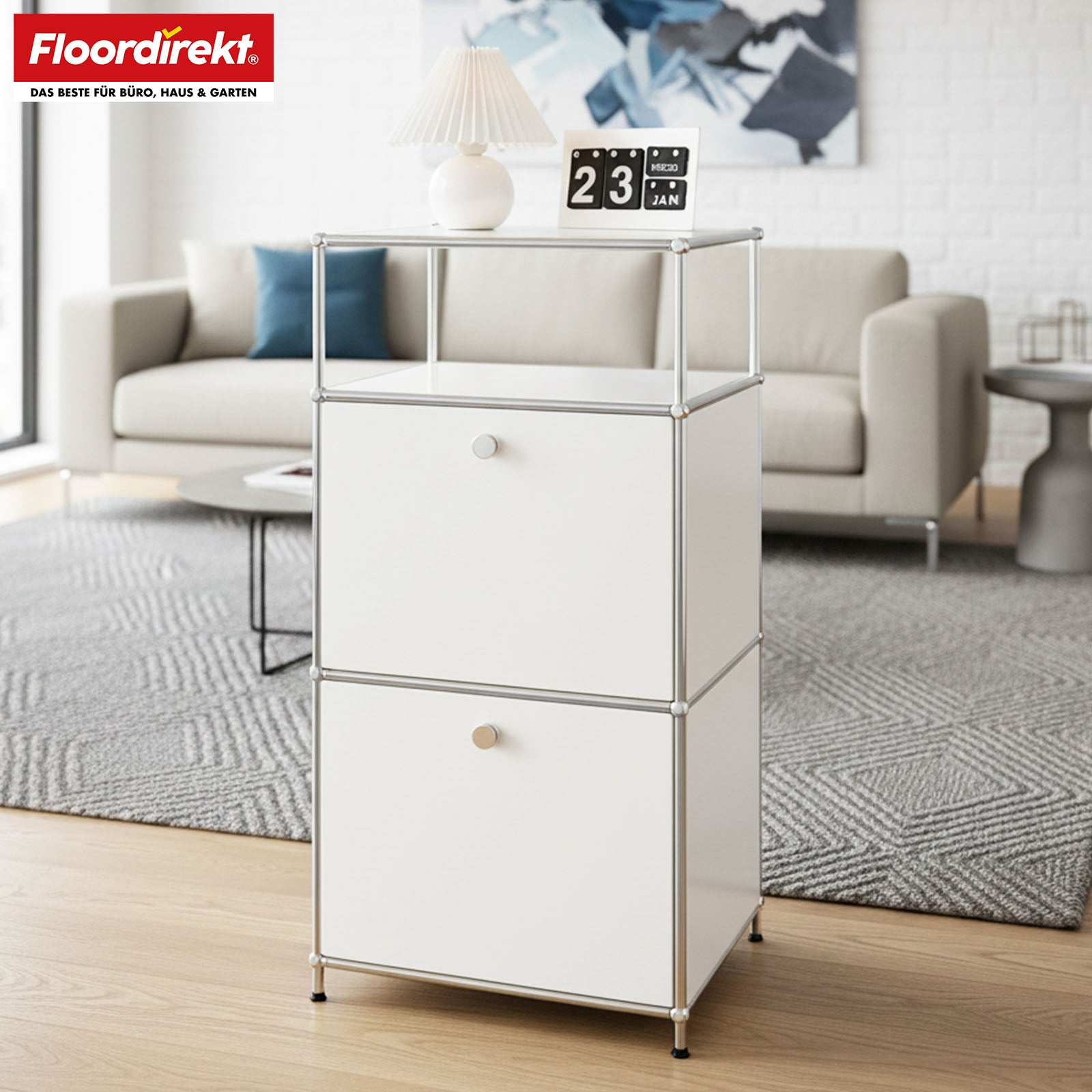 Metal shelving unit | Concept Epure MK-120 | Storage shelving unit with lockable compartments, open compartment and shelf | Available in several colours