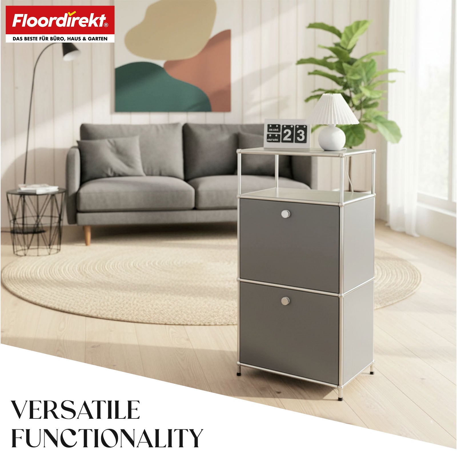 Metal shelving unit | Concept Epure MK-120 | Storage shelving unit with lockable compartments, open compartment and shelf | Available in several colours