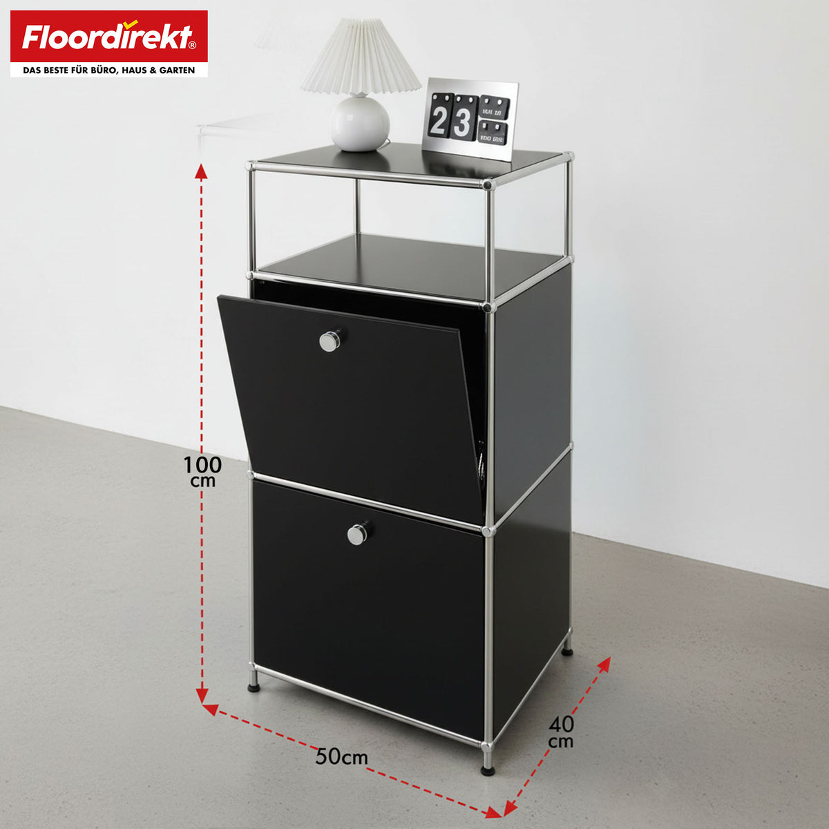 Metal shelving unit | Concept Epure MK-120 | Storage shelving unit with lockable compartments, open compartment and shelf | Available in several colours