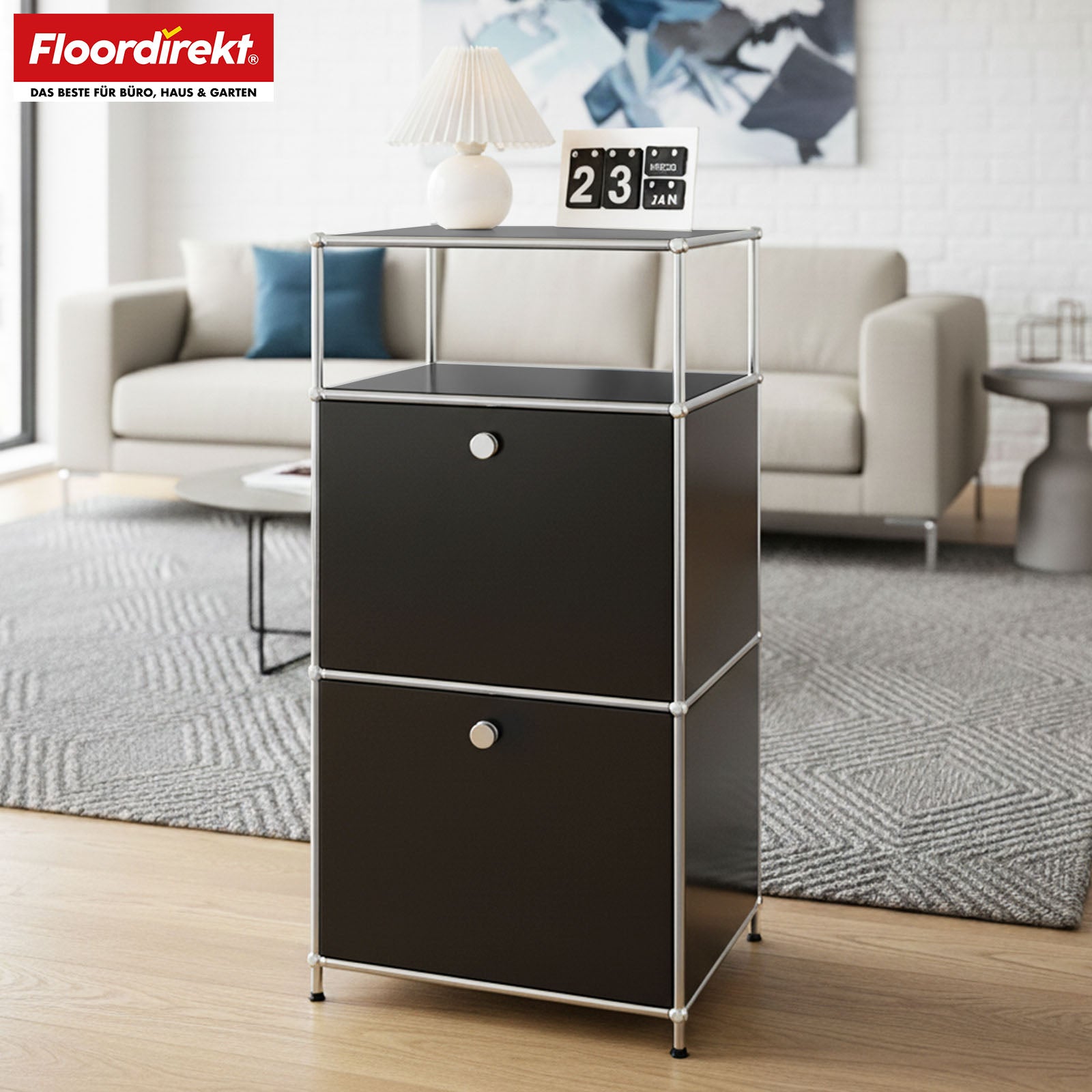 Metal shelving unit | Concept Epure MK-120 | Storage shelving unit with lockable compartments, open compartment and shelf | Available in several colours