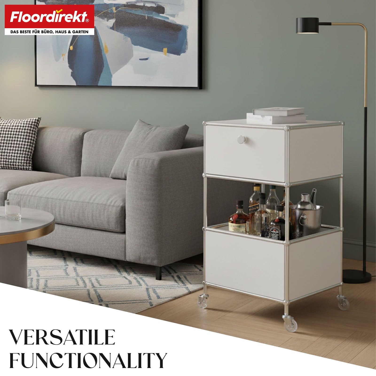 Metal shelving unit | Concept Epure MK-145 | 3-tier rolling container with drawer & shelves | Available in several colours