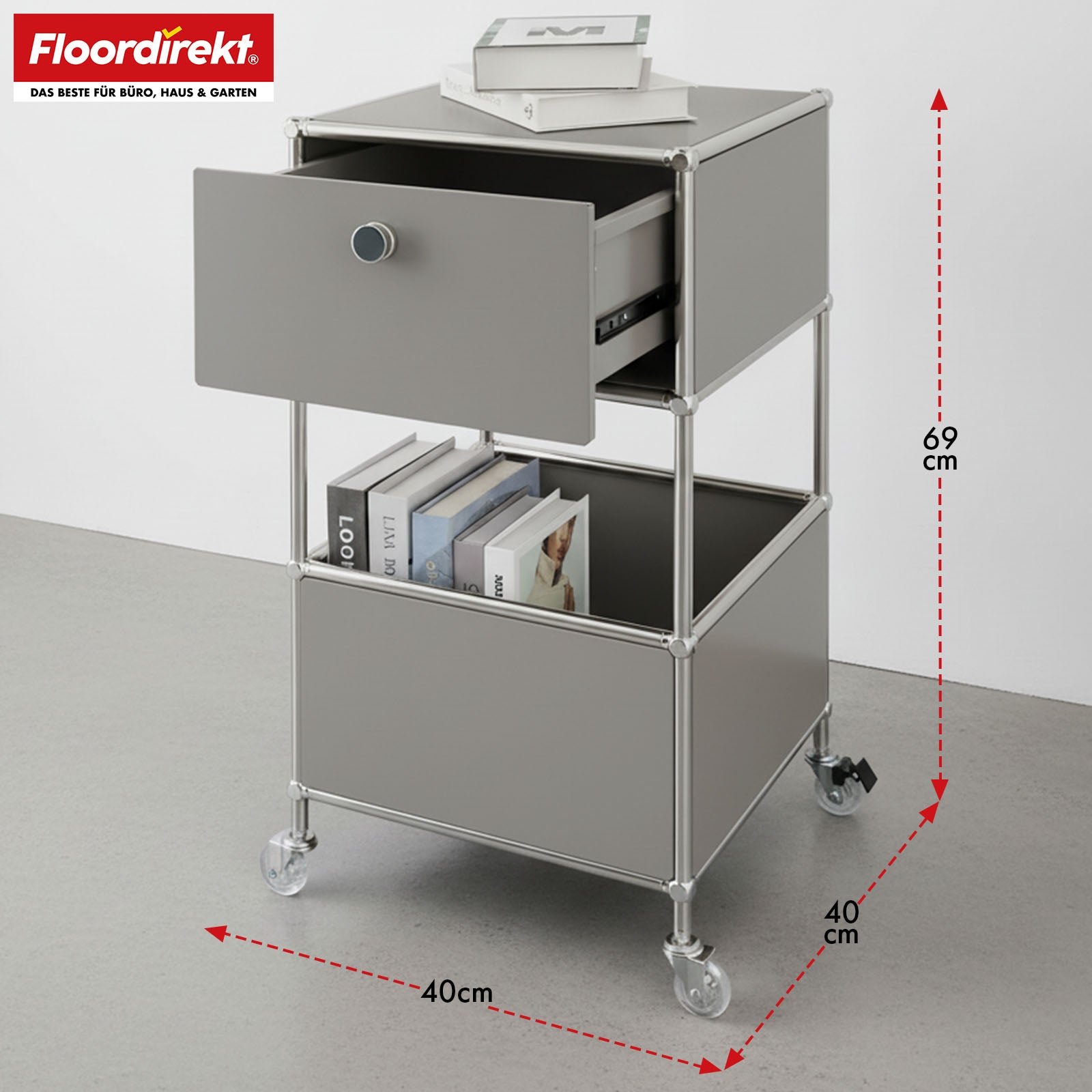 Metal shelving unit | Concept Epure MK-145 | 3-tier rolling container with drawer & shelves | Available in several colours