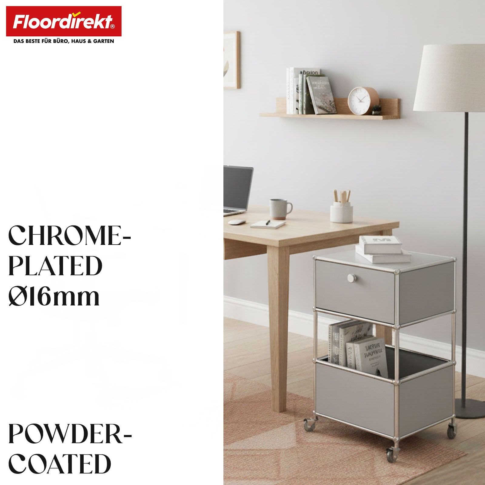 Metal shelving unit | Concept Epure MK-145 | 3-tier rolling container with drawer & shelves | Available in several colours