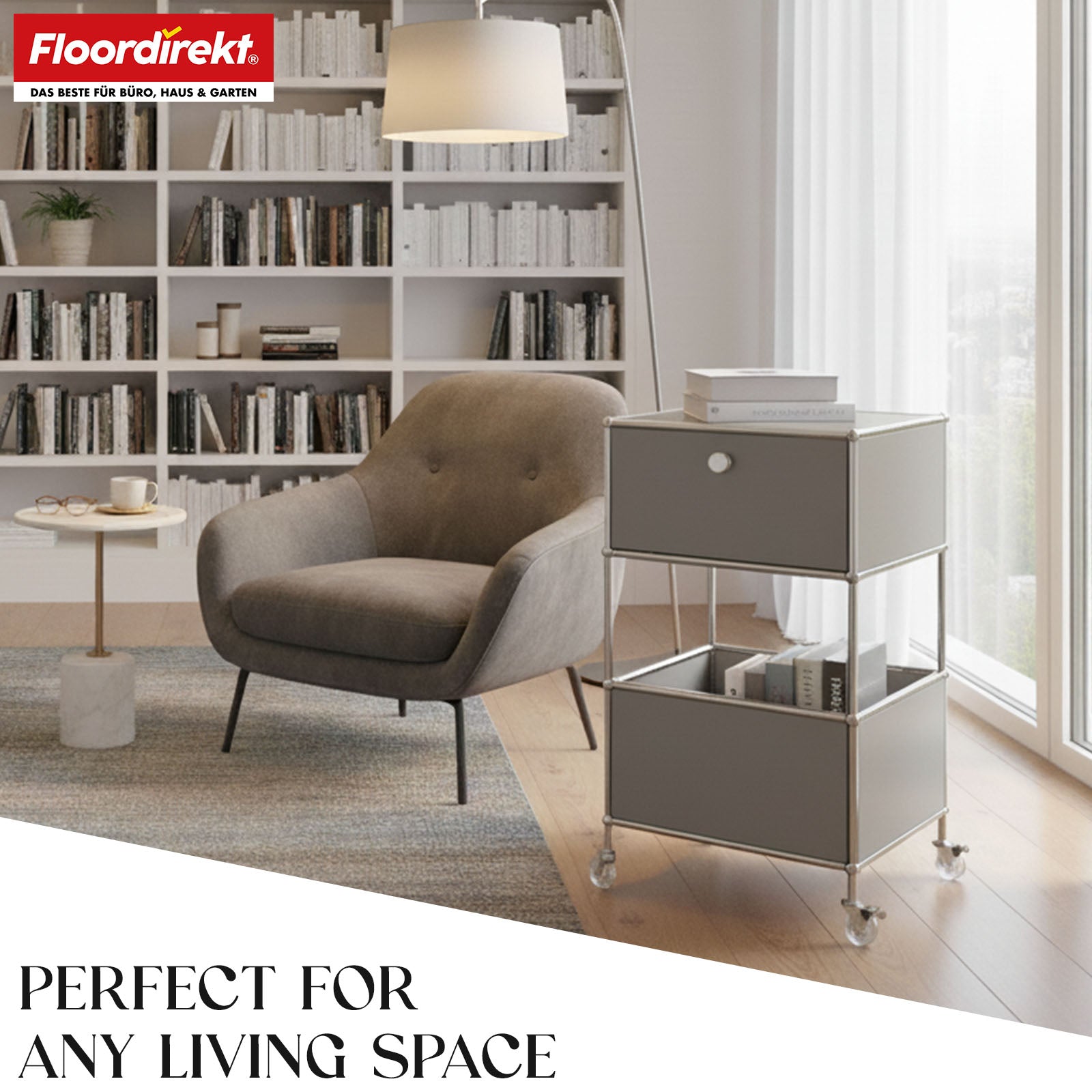 Metal shelving unit | Concept Epure MK-145 | 3-tier rolling container with drawer & shelves | Available in several colours