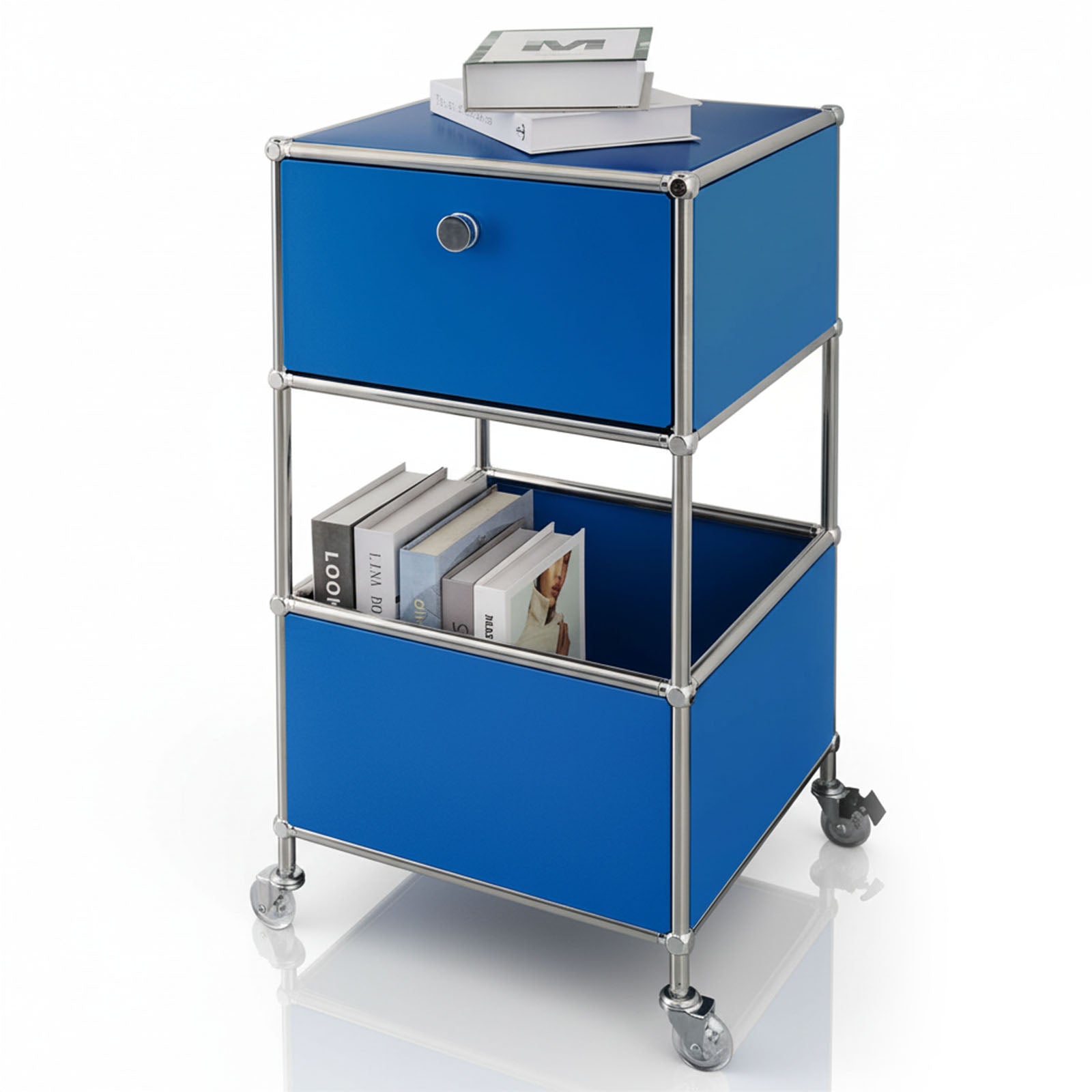 Metal shelving unit | Concept Epure MK-145 | 3-tier rolling container with drawer & shelves | Available in several colours