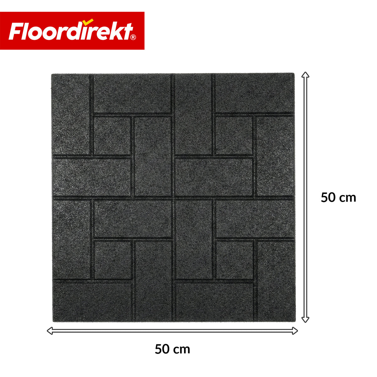 Safety Rubber Tile | Paving Tile | 50x50 cm 25 mm | Rubber Slab in Cobblestone Look | Terrace, Garden & Outdoor Areas