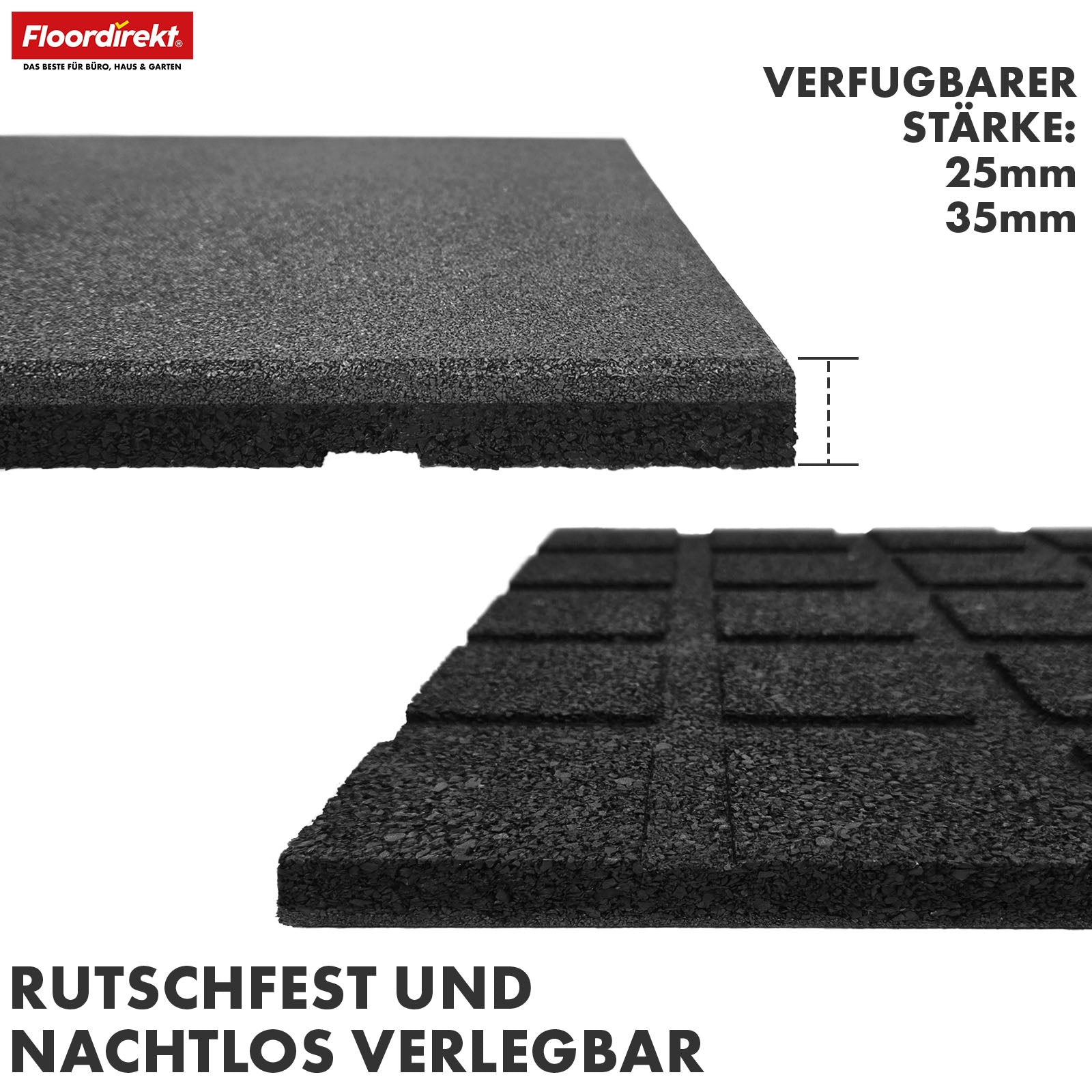 Fall protection mat | Play Protect | Non-slip, robust rubber floor protection | Various thicknesses and colours | 50 x 50 cm