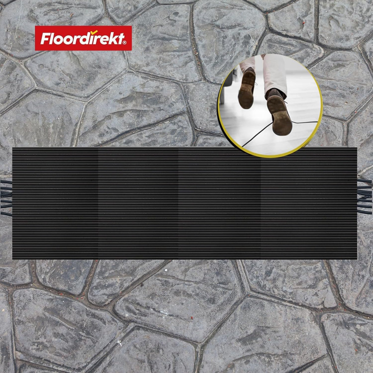 Rubber cable protection mat | Fine ribbed | Non-slip, 3 mm thick | Ideal cable bridge for events