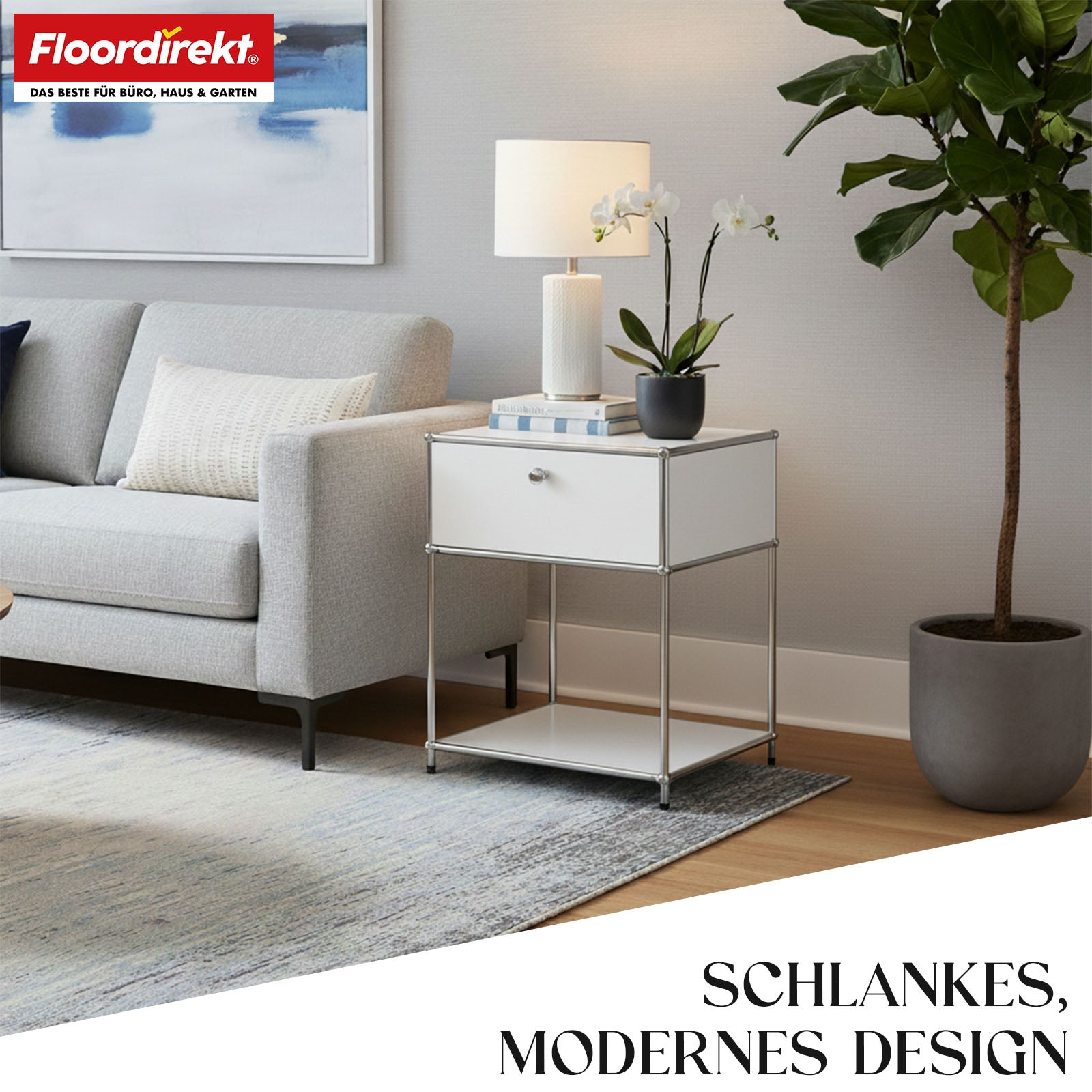 Metal shelving unit | Concept Epure MK-139 | Side table & storage shelf with drawer & shelves | Available in several colours