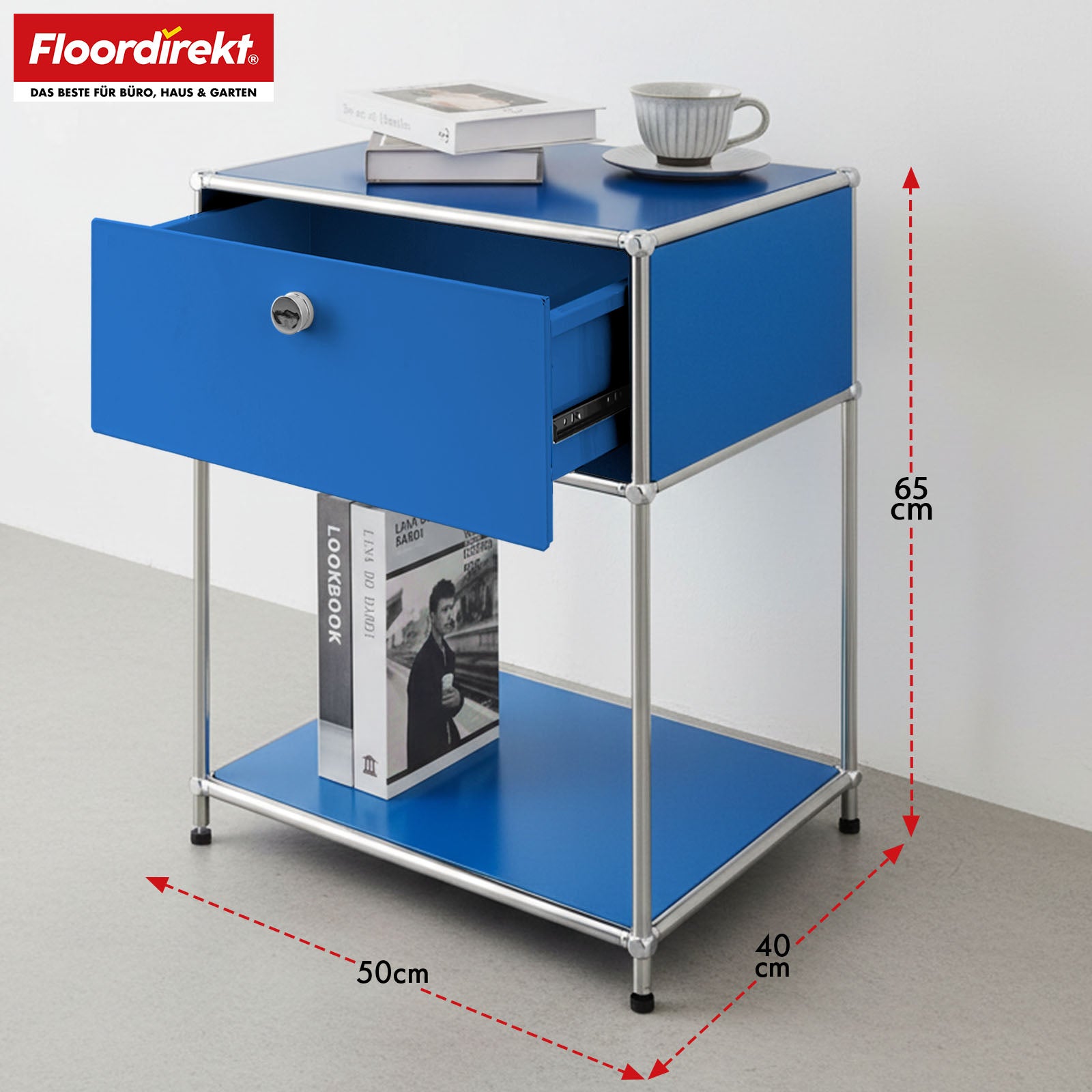 Metal shelving unit | Concept Epure MK-139 | Side table & storage shelf with drawer & shelves | Available in several colours