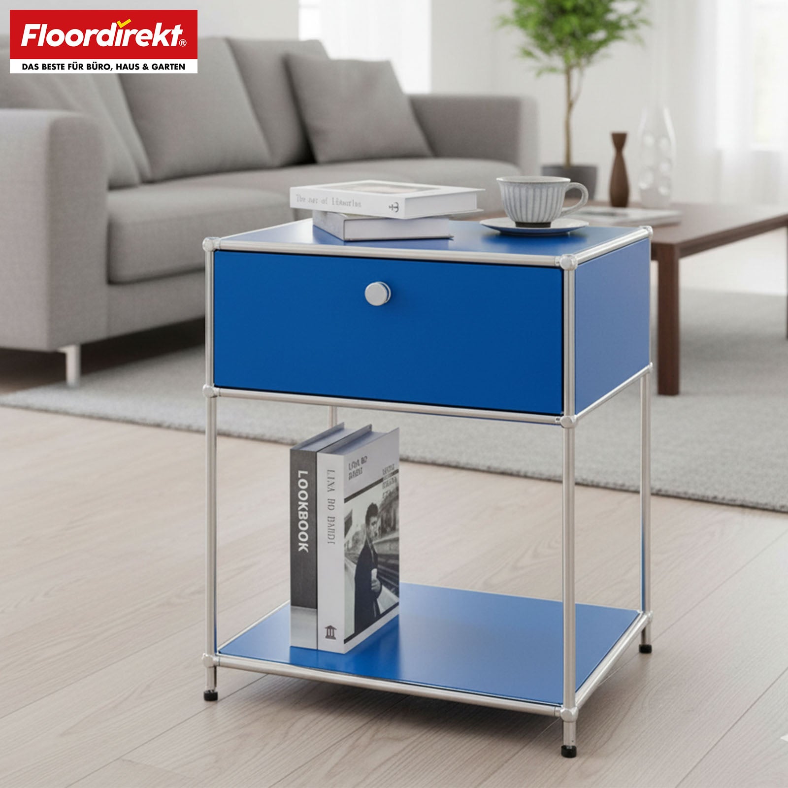 Metal shelving unit | Concept Epure MK-139 | Side table & storage shelf with drawer & shelves | Available in several colours