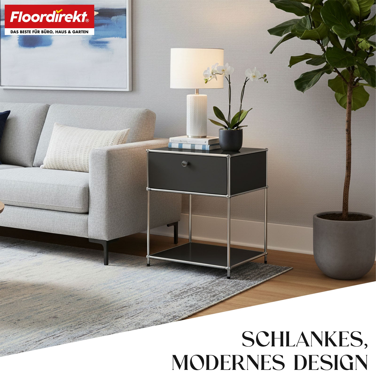 Metal shelving unit | Concept Epure MK-139 | Side table & storage shelf with drawer & shelves | Available in several colours