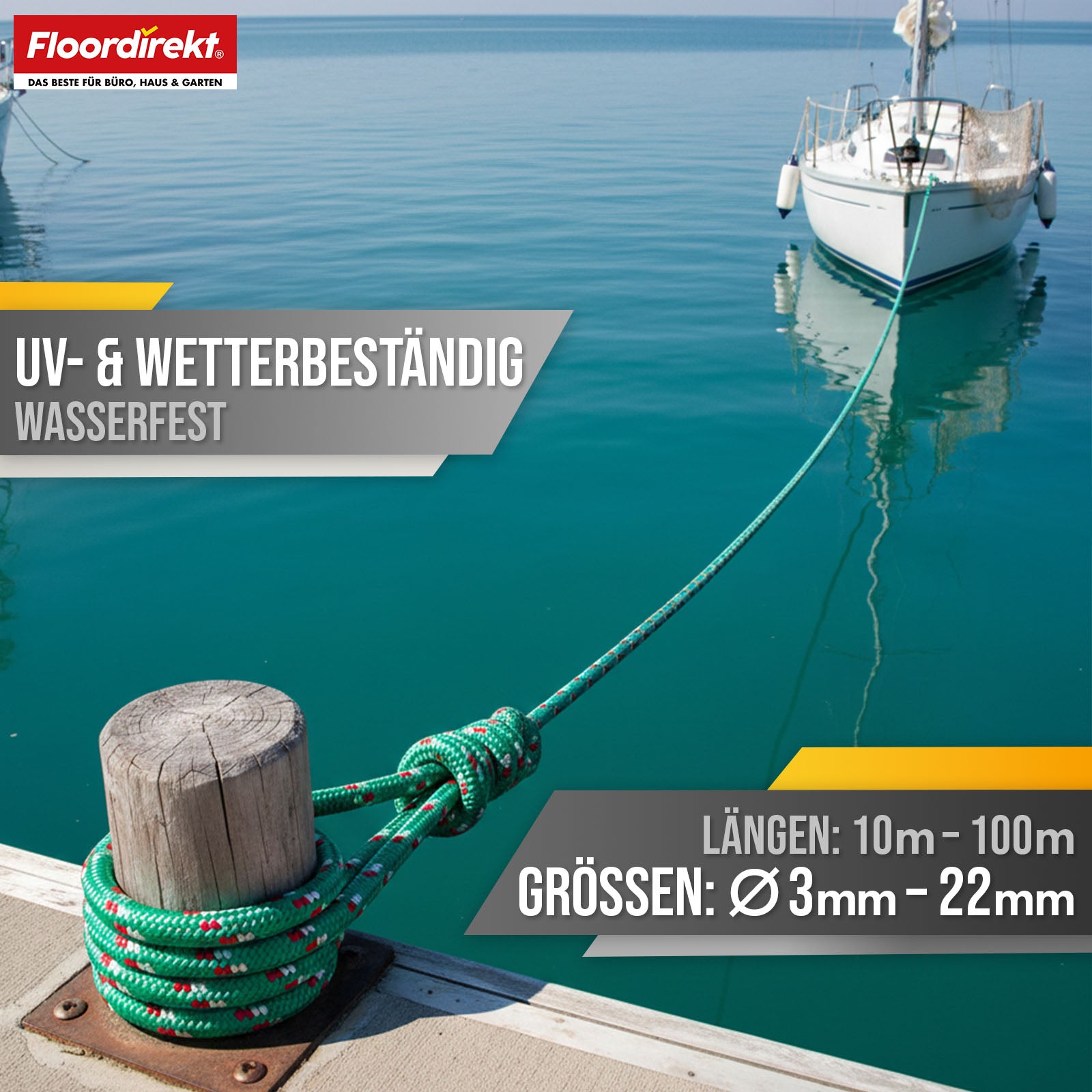 Polypropylene rope | K2 | Tear-resistant, UV-resistant & buoyant all-purpose rope | Available in many colours, thicknesses & lengths