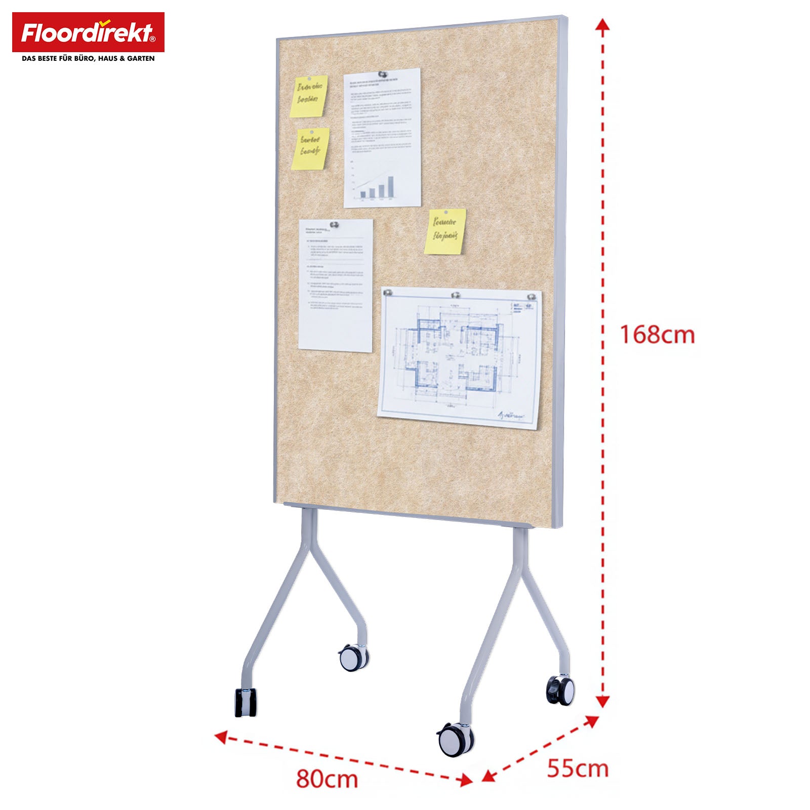 Mobile presentation board | Giant | Double-sided felt board 80 x 120 cm with lockable castors & shelf | Available in several colours