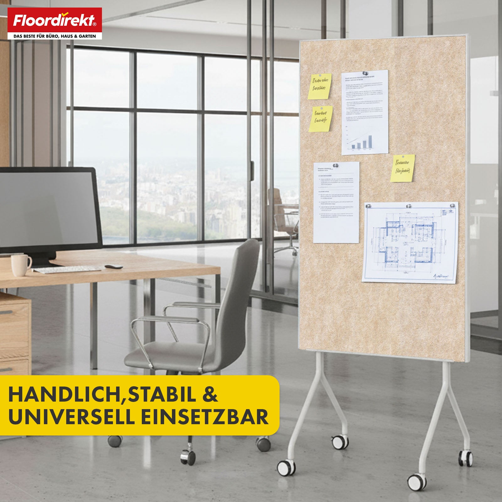Mobile presentation board | Giant | Double-sided felt board 80 x 120 cm with lockable castors & shelf | Available in several colours