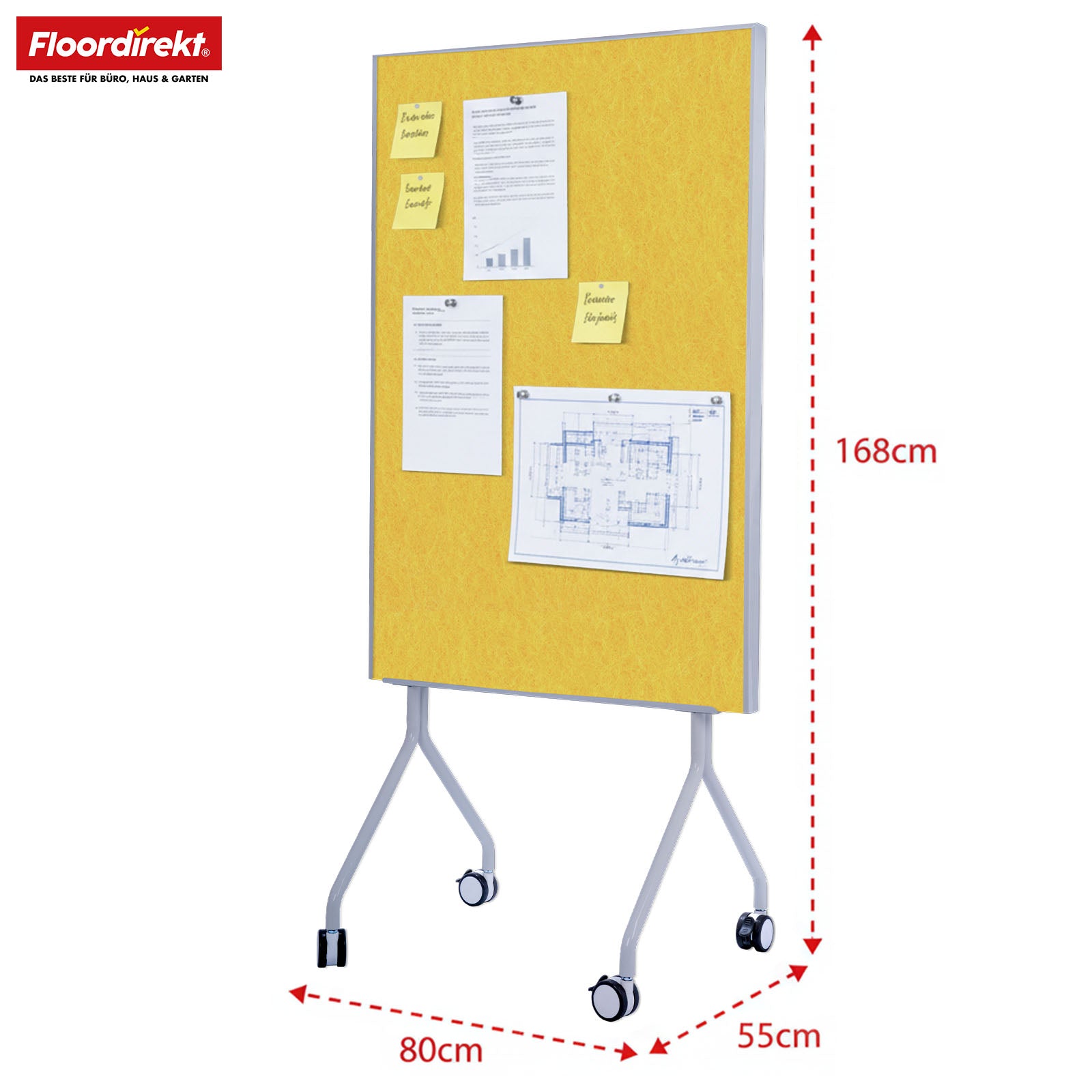 Mobile presentation board | Giant | Double-sided felt board 80 x 120 cm with lockable castors & shelf | Available in several colours