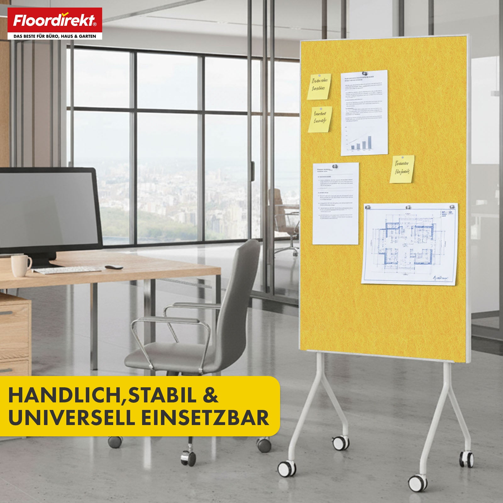 Mobile presentation board | Giant | Double-sided felt board 80 x 120 cm with lockable castors & shelf | Available in several colours