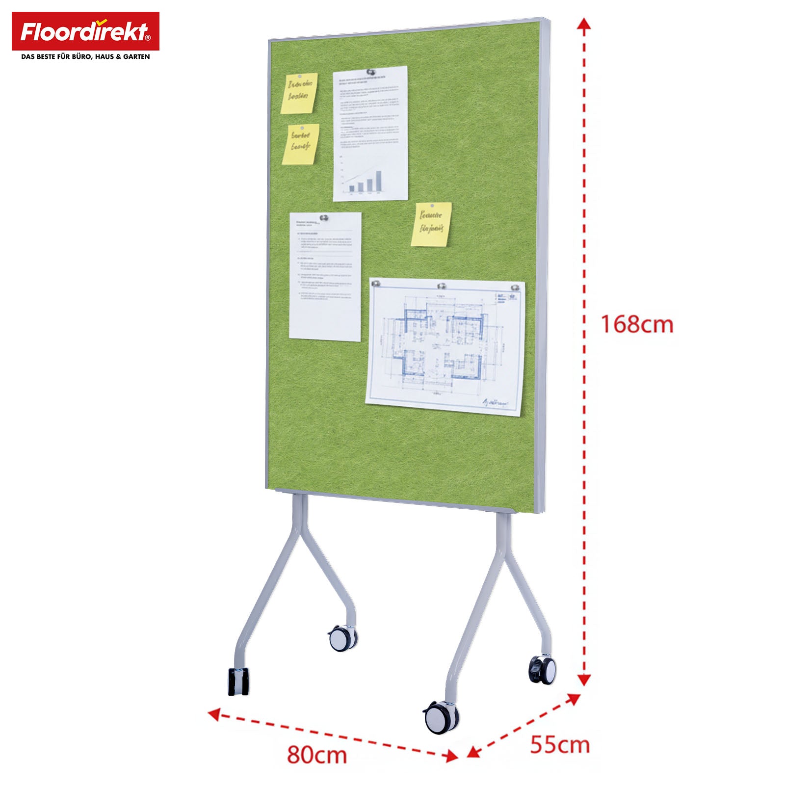 Mobile presentation board | Giant | Double-sided felt board 80 x 120 cm with lockable castors & shelf | Available in several colours
