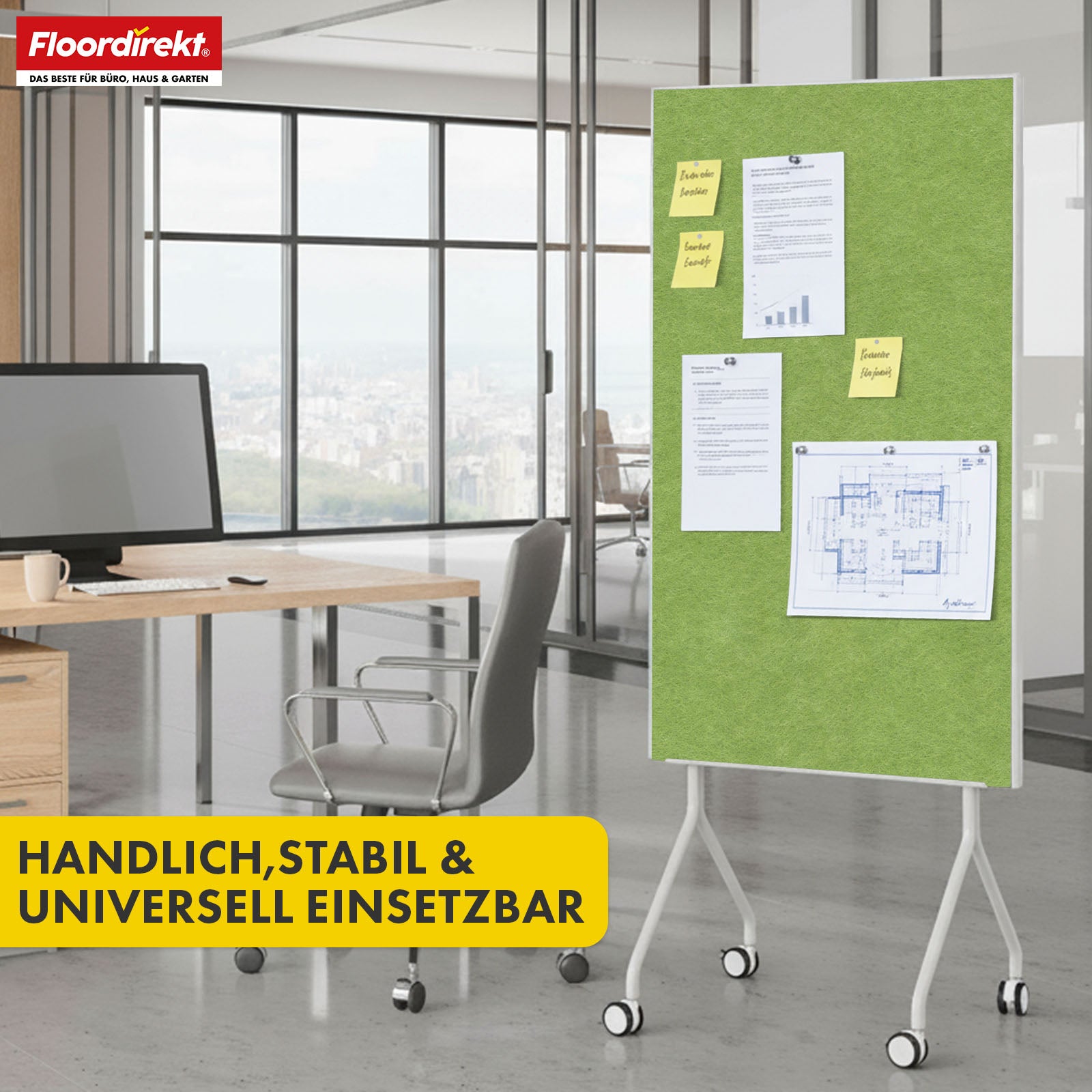 Mobile presentation board | Giant | Double-sided felt board 80 x 120 cm with lockable castors & shelf | Available in several colours