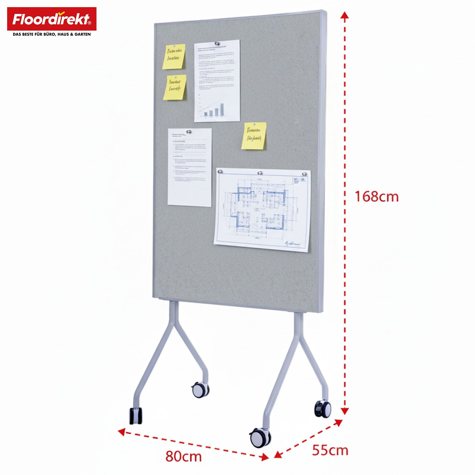 Mobile presentation board | Giant | Double-sided felt board 80 x 120 cm with lockable castors & shelf | Available in several colours
