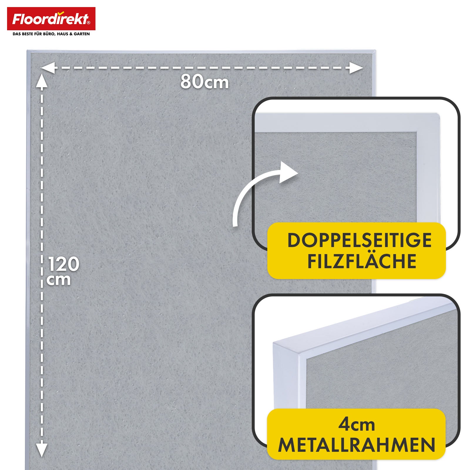 Mobile presentation board | Giant | Double-sided felt board 80 x 120 cm with lockable castors & shelf | Available in several colours