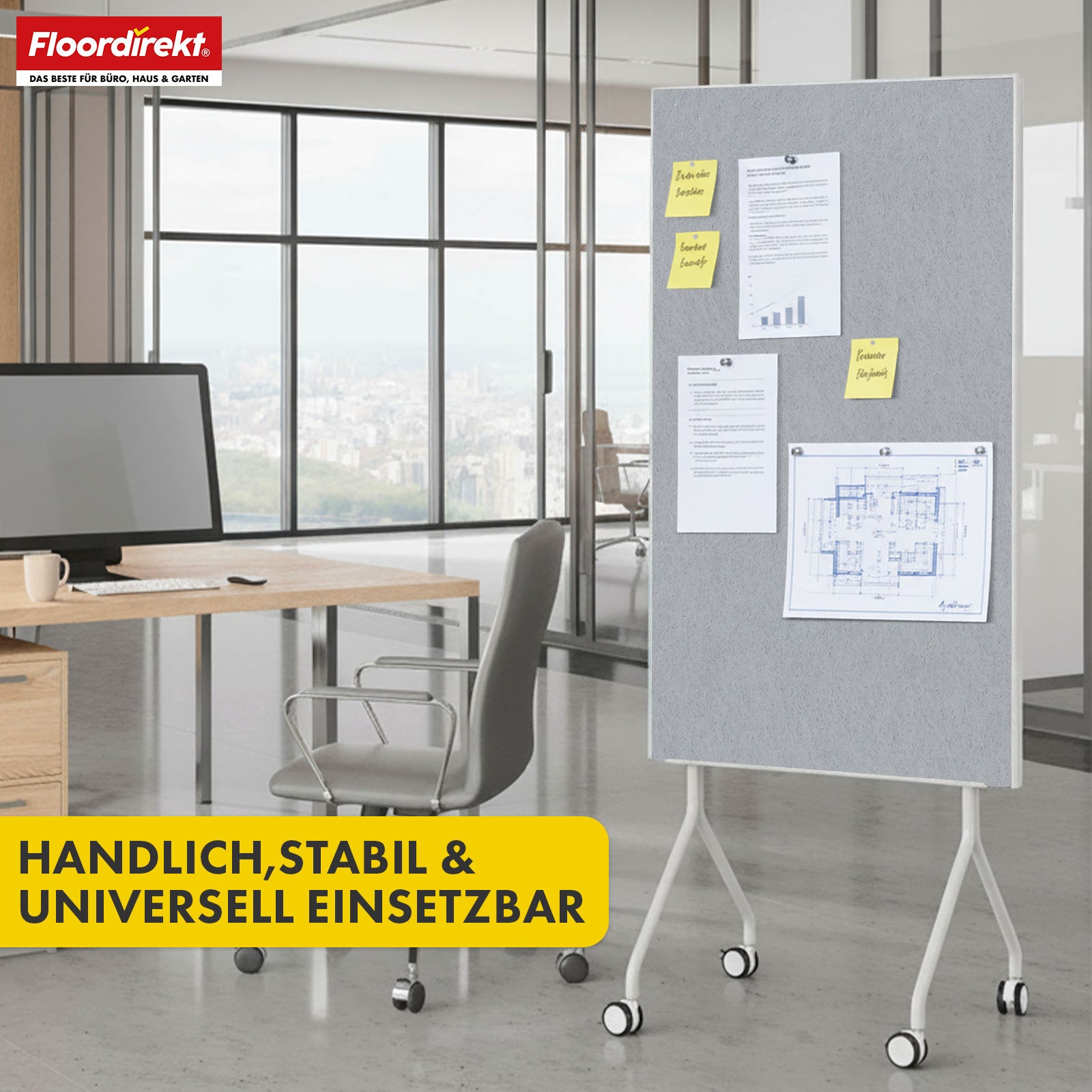Mobile presentation board | Giant | Double-sided felt board 80 x 120 cm with lockable castors & shelf | Available in several colours