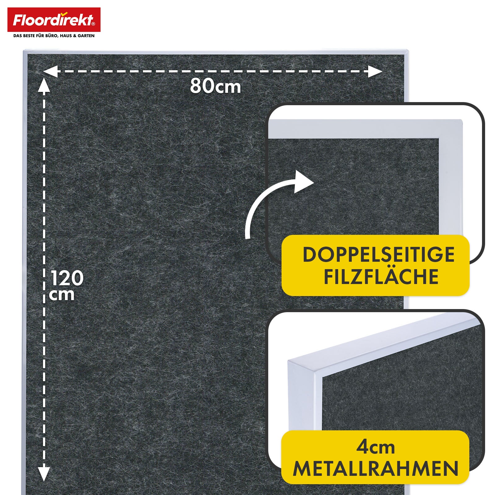 Mobile presentation board | Giant | Double-sided felt board 80 x 120 cm with lockable castors & shelf | Available in several colours