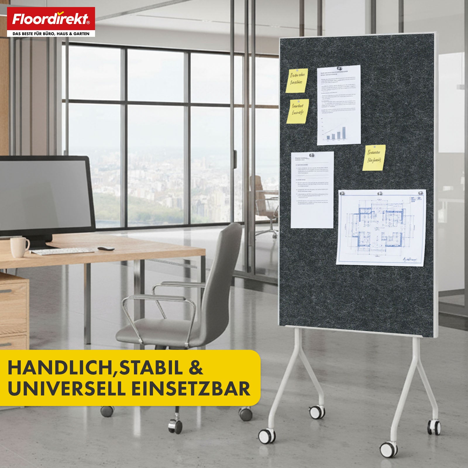Mobile presentation board | Giant | Double-sided felt board 80 x 120 cm with lockable castors & shelf | Available in several colours
