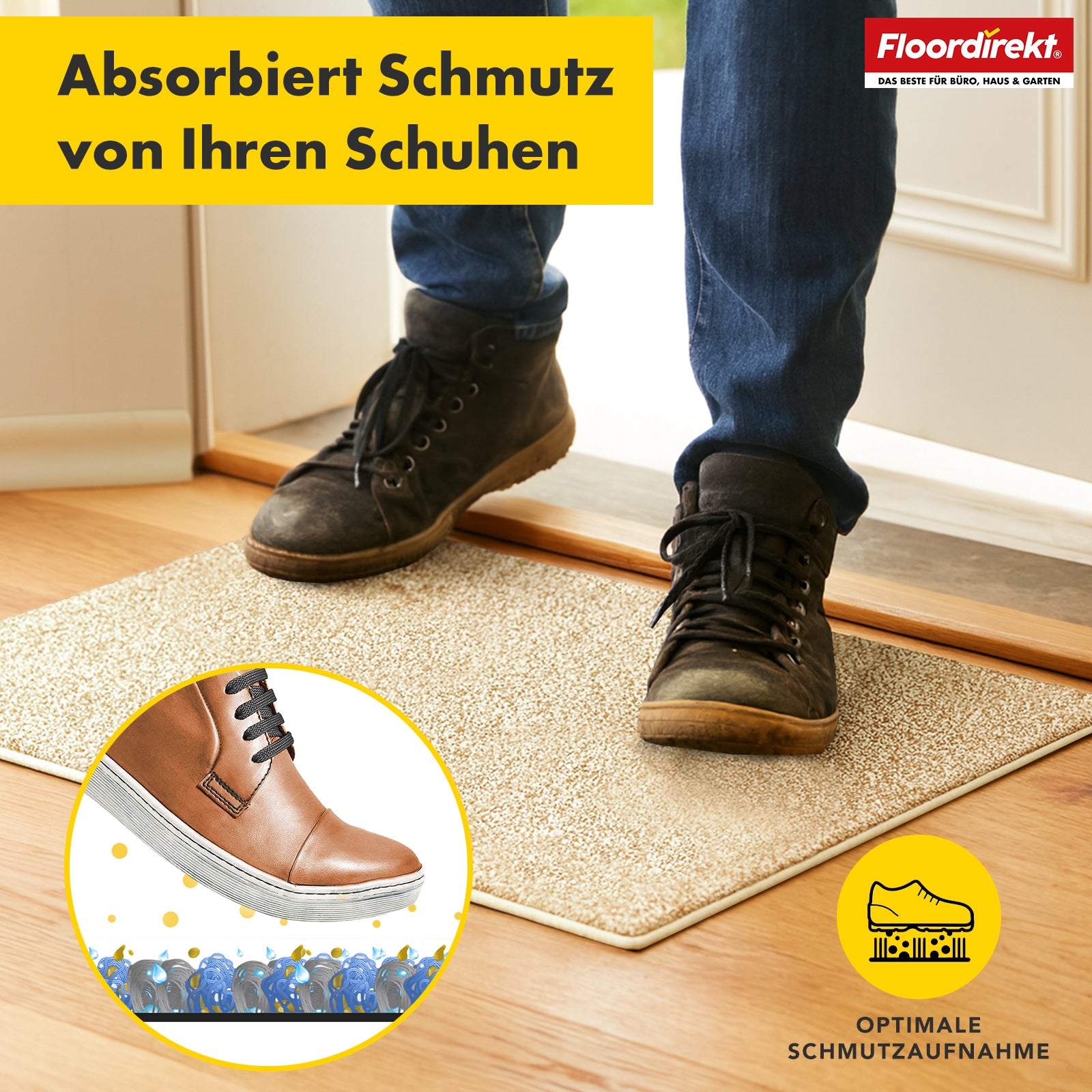 Dirt-trapping mat | Nasa | Soft, water-absorbent polyester doormat with non-slip backing | Various colours and sizes