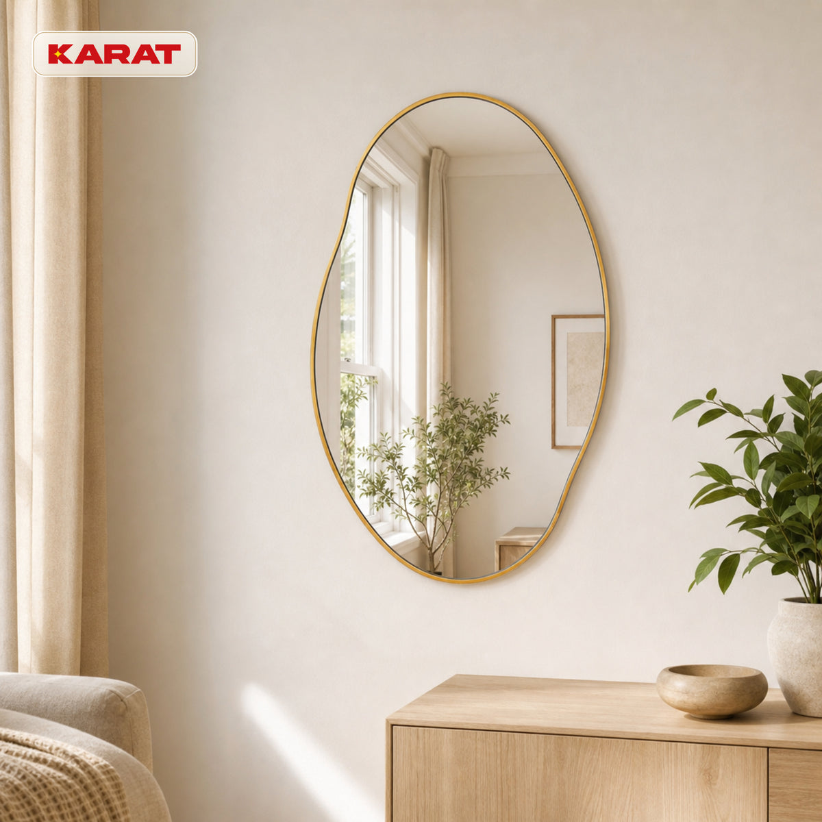 Wall Mirror | Lena | Organic Wall Mirror with Champagne Aluminum Frame | 60 × 90 cm