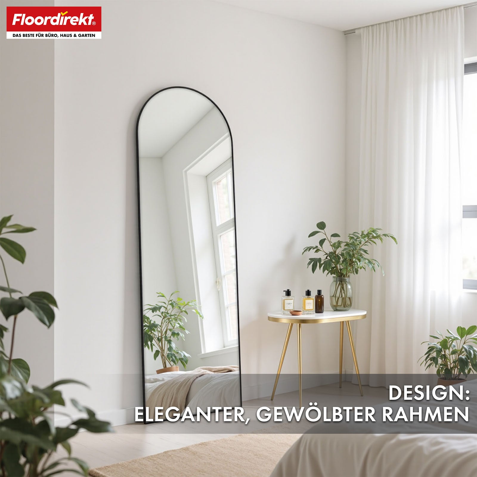 Full-length mirror | Madison | Black curved aluminium frame | Free-standing & wall-mounted