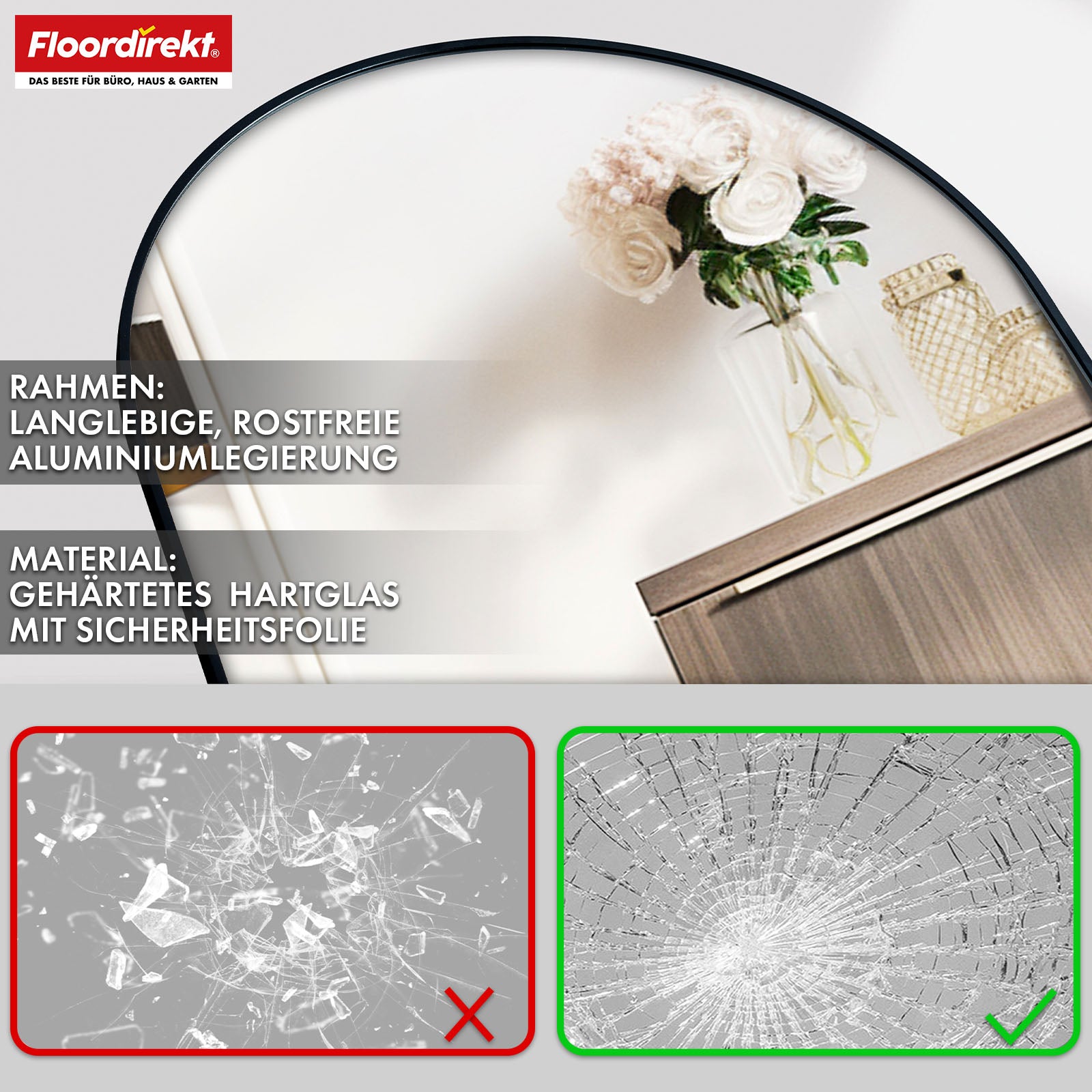 Full-length mirror | Madison | Black curved aluminium frame | Free-standing & wall-mounted