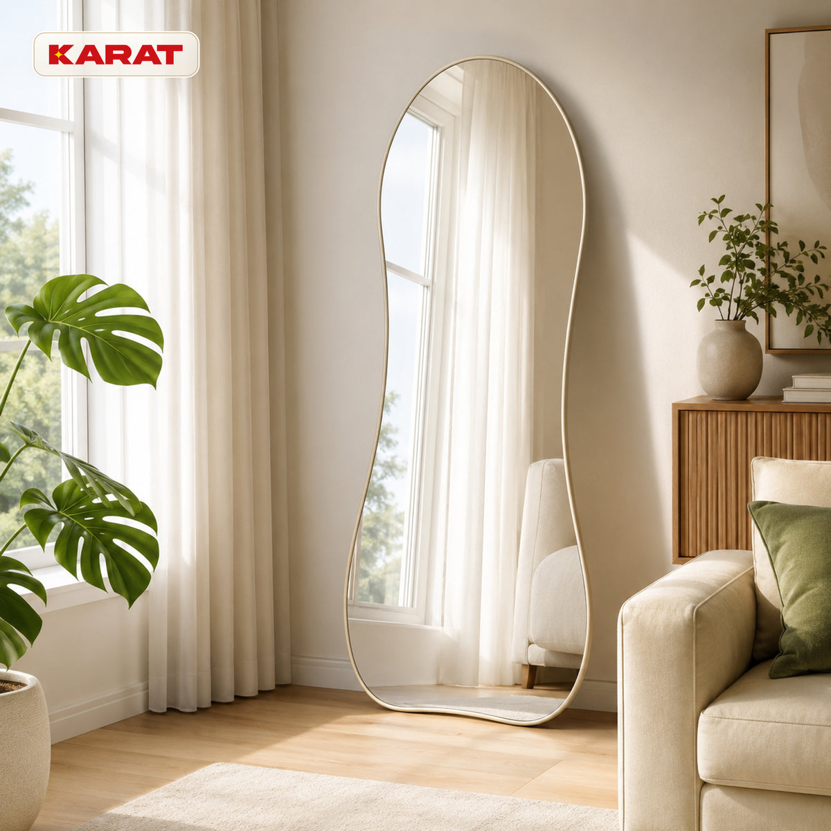 Full Length Mirror | Mila | Organic Wall Mirror with Cream White Aluminum Frame | 65 × 150 cm