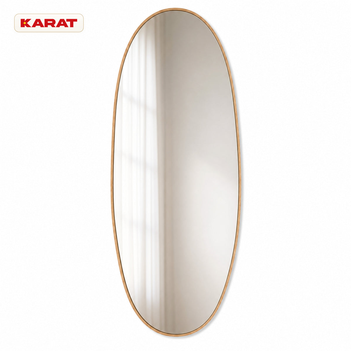 Full Length Mirror | Nina | Organic Wall Mirror with Wood-Effect Aluminum Frame | 65 × 150 cm