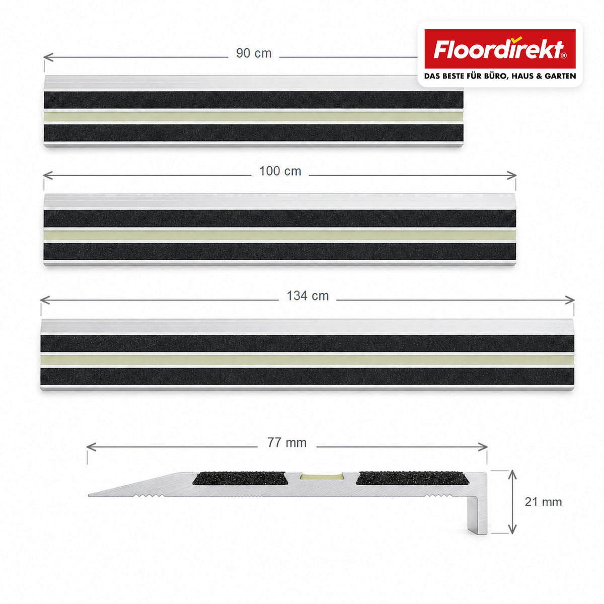 Stair Nosing Profile | Aura | Aluminium Anti-Slip Profile with Glow-in-the-Dark Strip