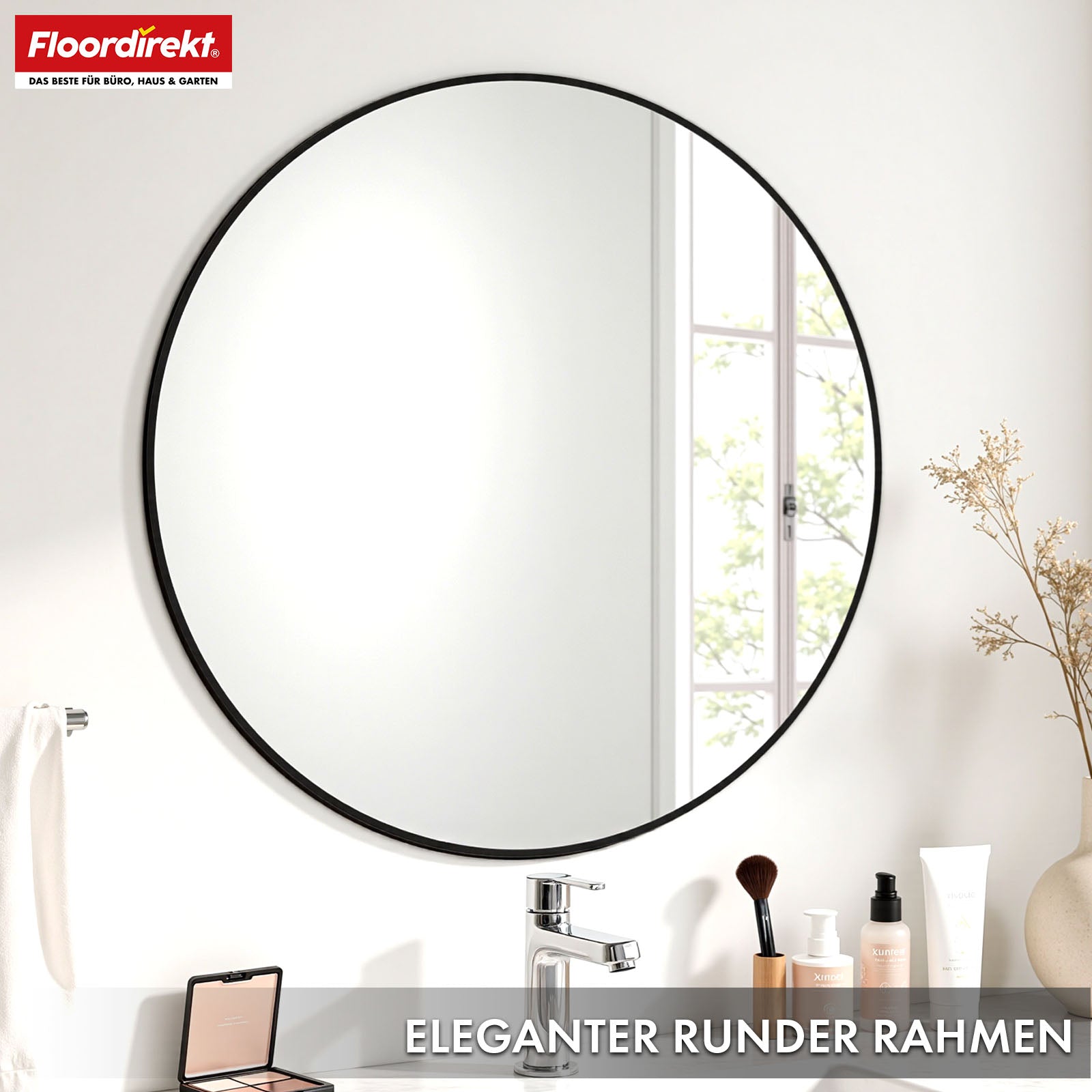 Wall mirror | Bella | Round mirror with black aluminium alloy frame | Available in various sizes