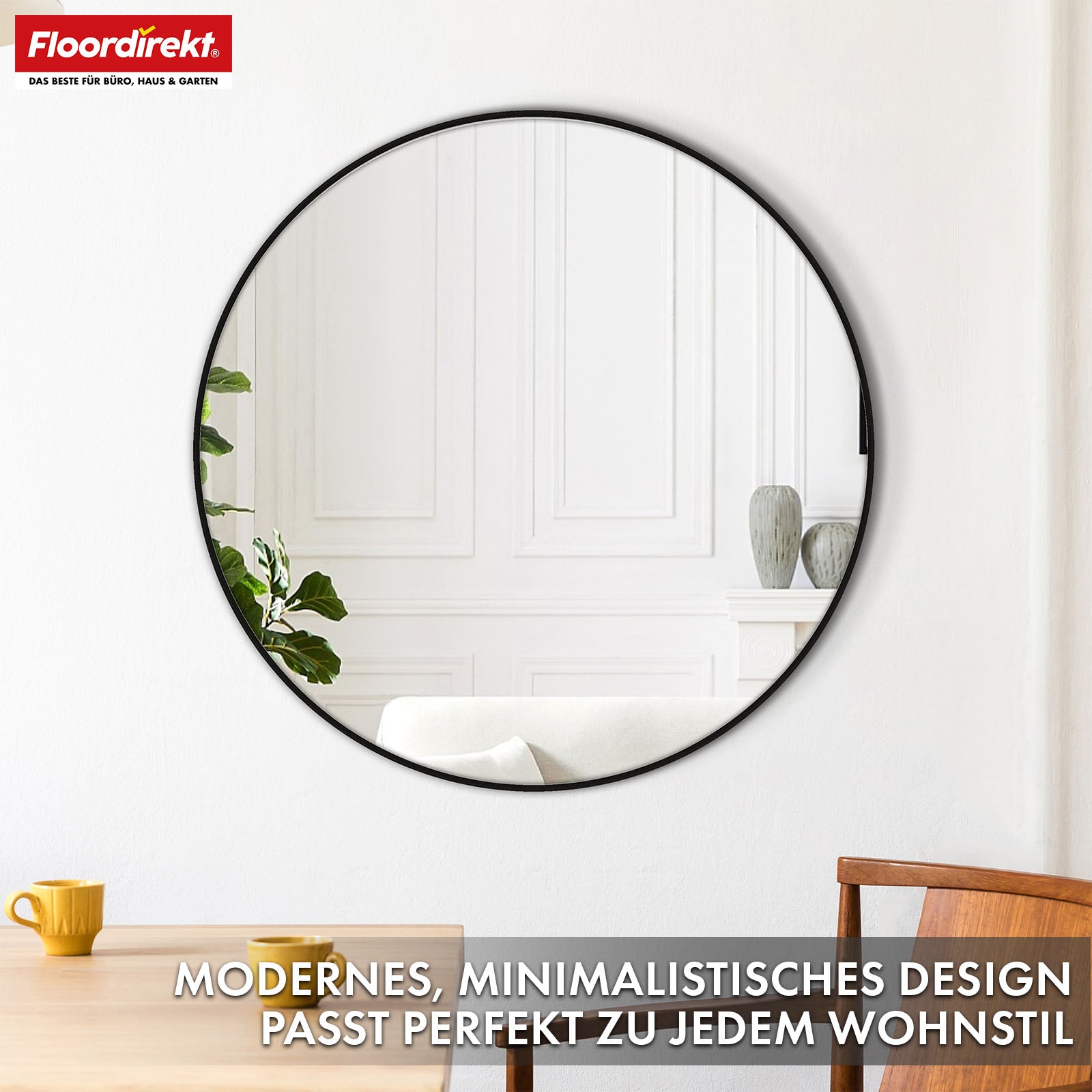 Wall mirror | Bella | Round mirror with black aluminium alloy frame | Available in various sizes