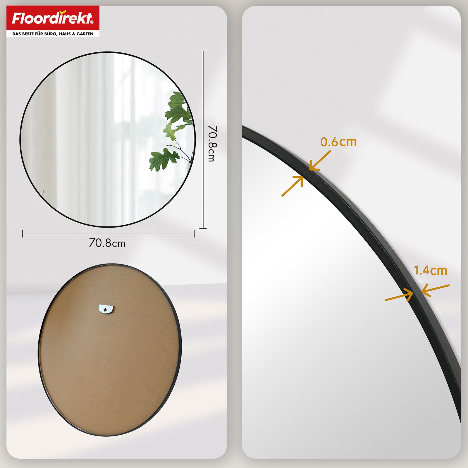 Wall mirror | Bella | Round mirror with black aluminium alloy frame | Available in various sizes