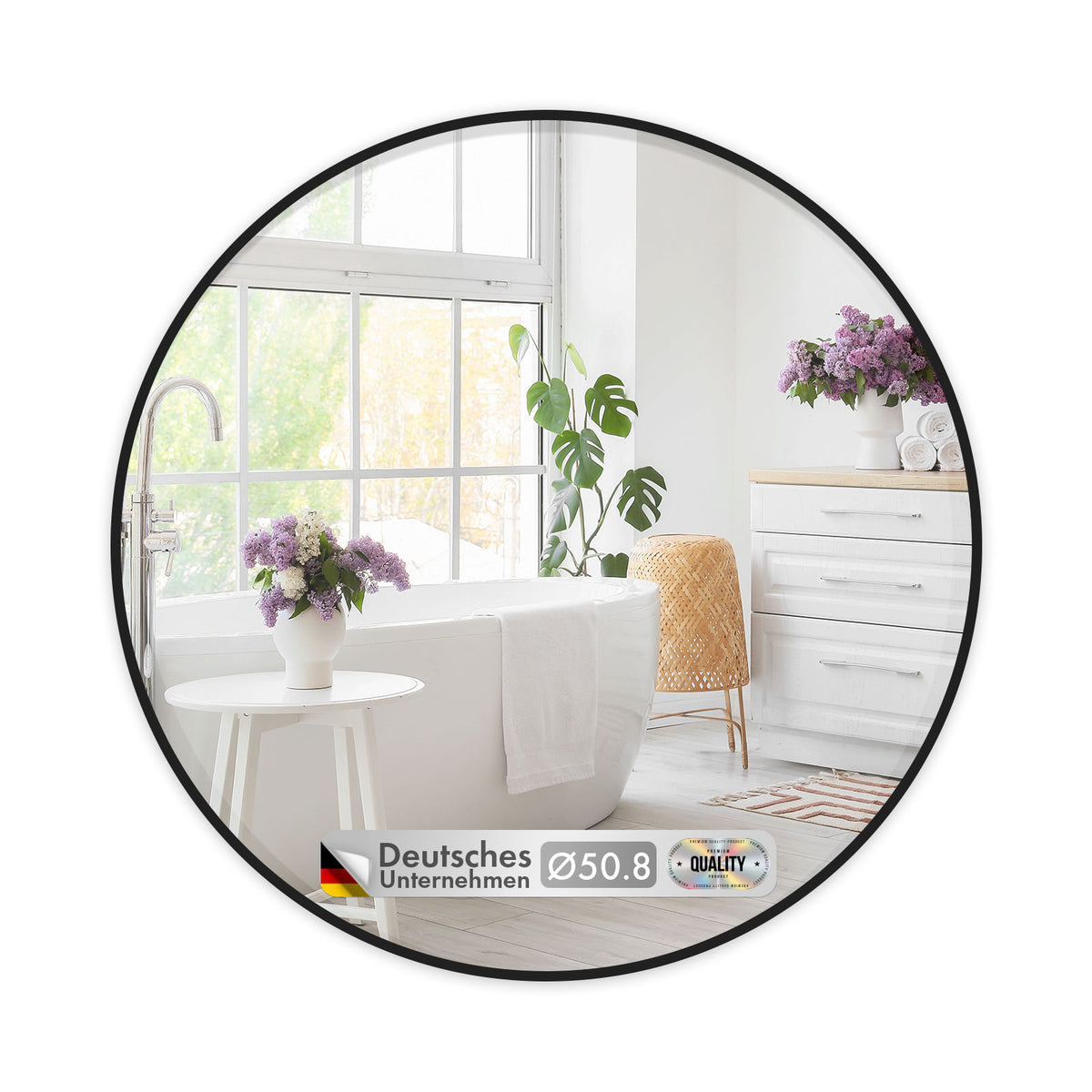 Wall mirror | Bella | Round mirror with black aluminium alloy frame | Available in various sizes