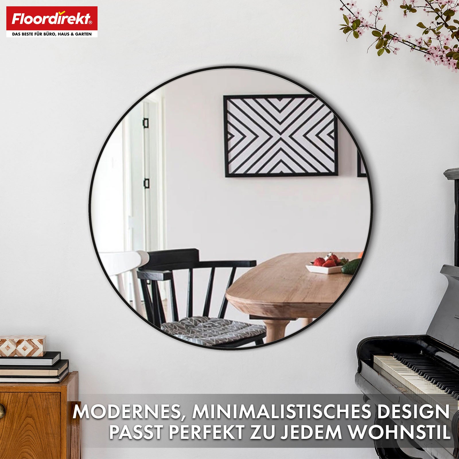 Wall mirror | Bella | Round mirror with black aluminium alloy frame | Available in various sizes