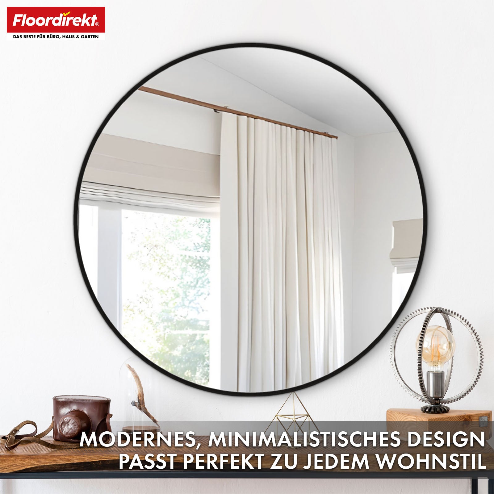 Wall mirror | Bella | Round mirror with black aluminium alloy frame | Available in various sizes