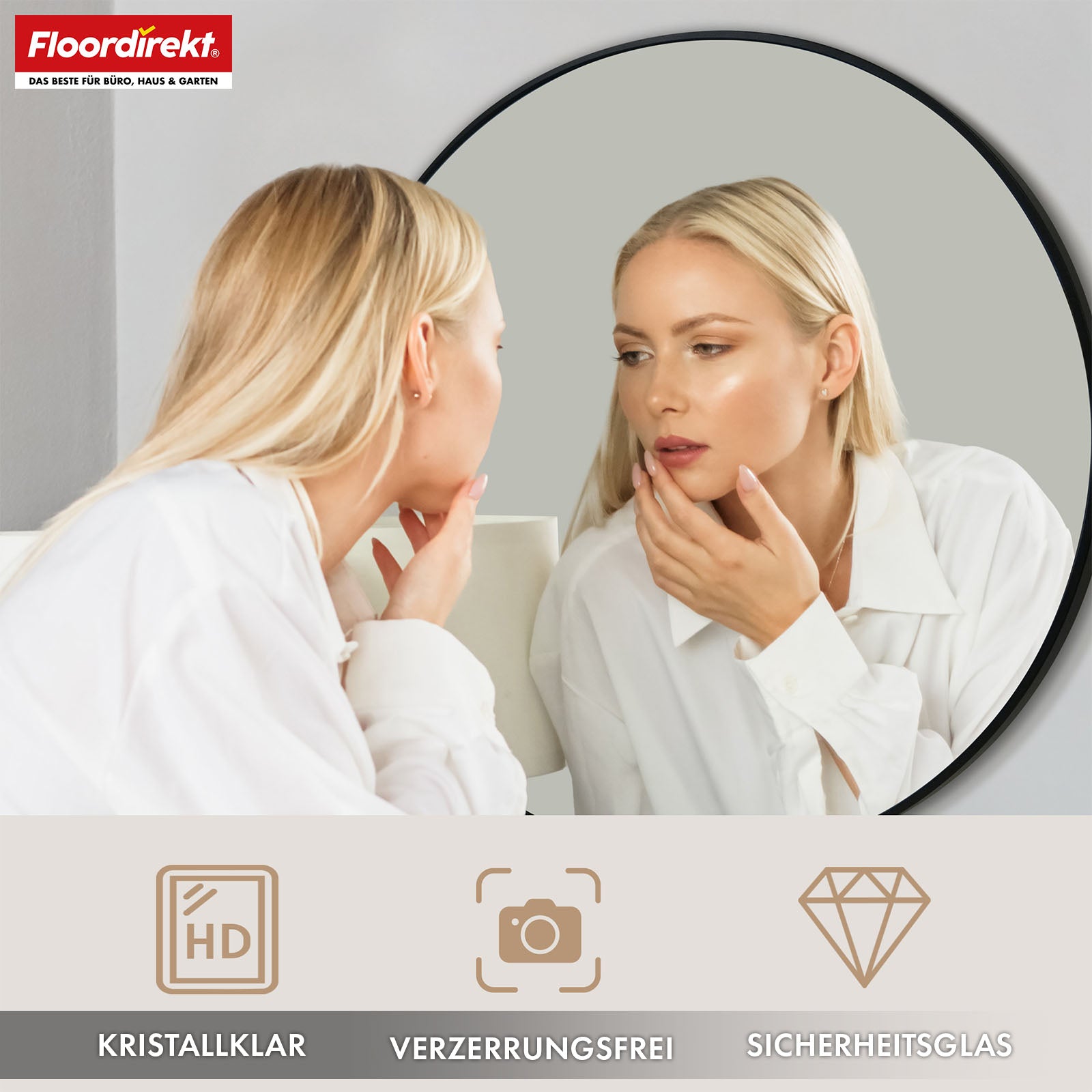 Wall mirror | Bella | Round mirror with black aluminium alloy frame | Available in various sizes