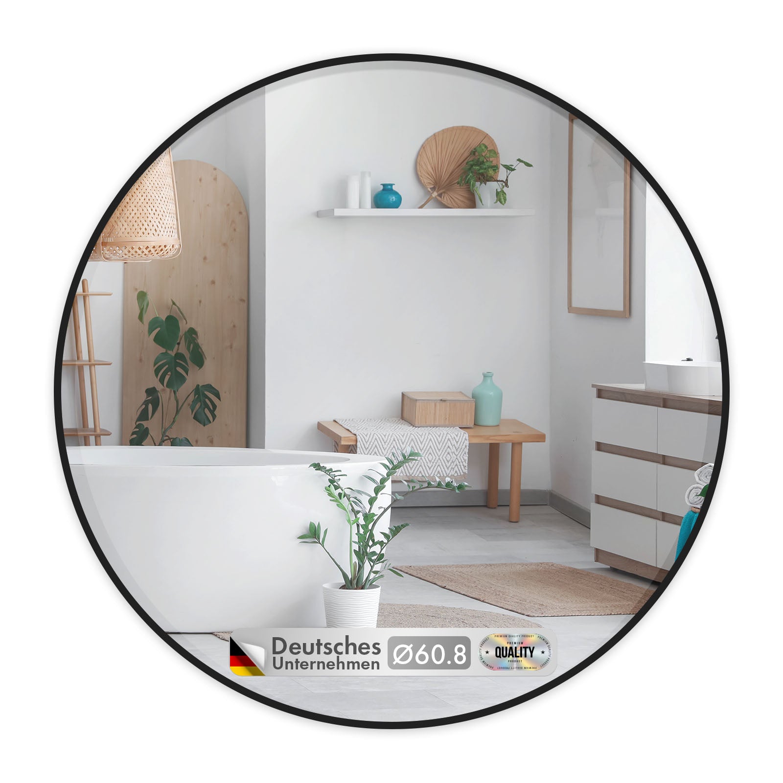 Wall mirror | Bella | Round mirror with black aluminium alloy frame | Available in various sizes