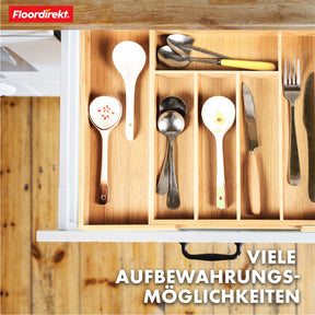 Bamboo cutlery tray | Nevada | Adjustable and sustainable organiser for perfectly customised drawer storage